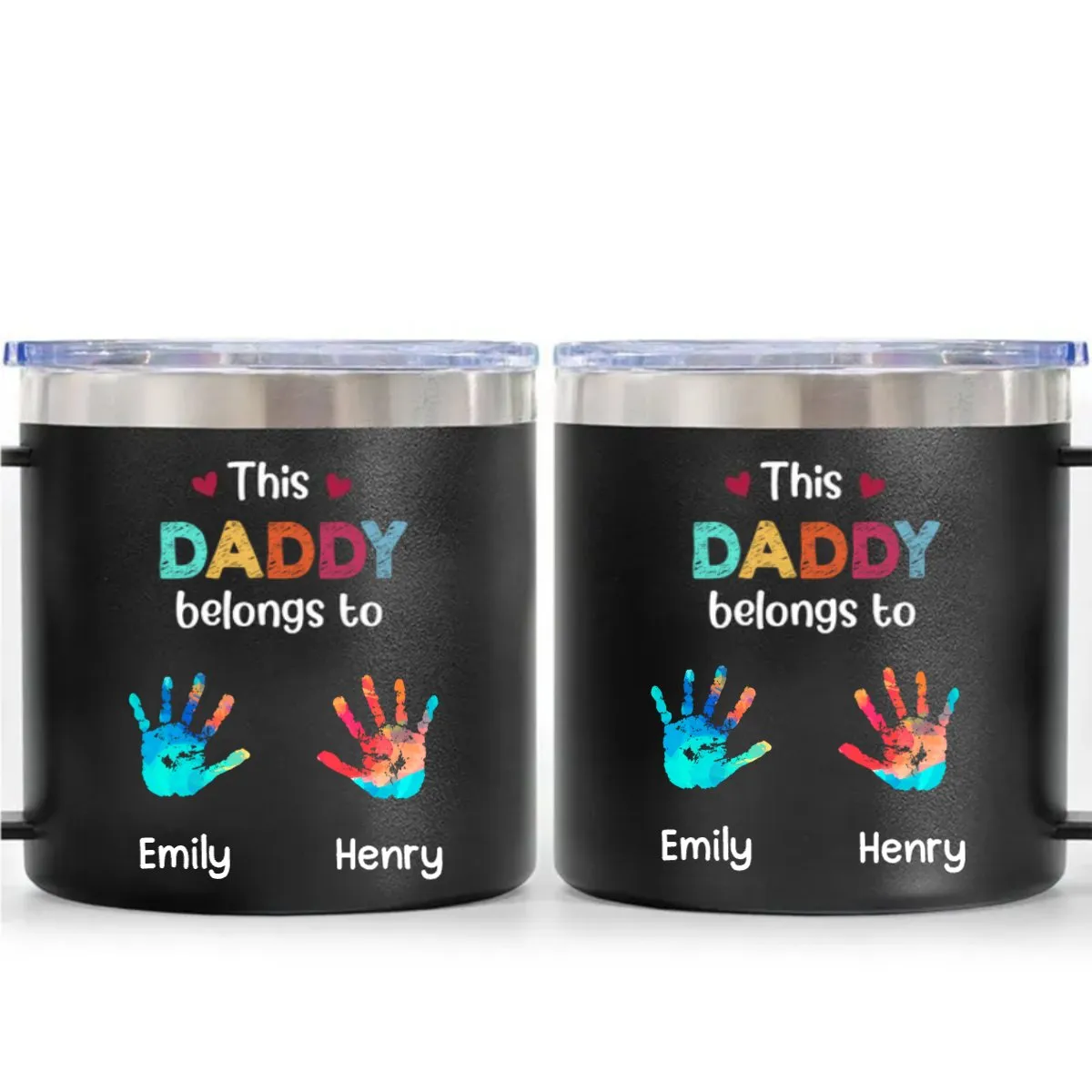 14oz Family - This Daddy Grandpa Belongs To - Personalized 14oz Stainless Steel Tumbler With Handle