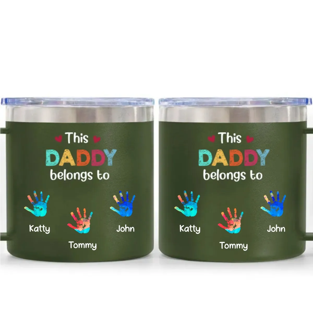 14oz Family - This Daddy Grandpa Belongs To - Personalized 14oz Stainless Steel Tumbler With Handle