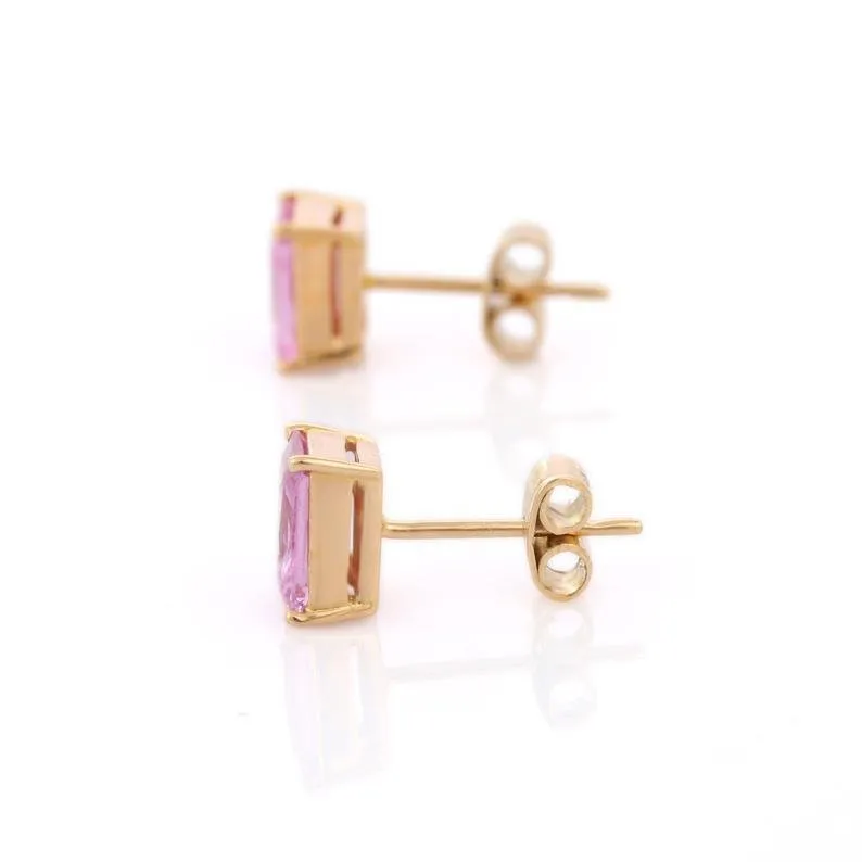 18K Yellow Gold Pink Sapphire Stud