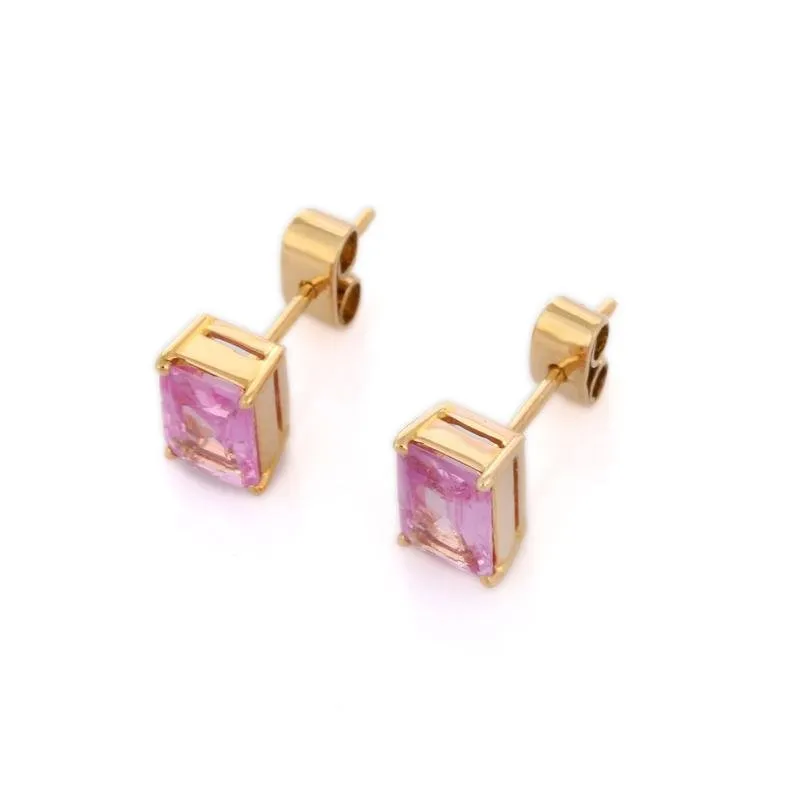 18K Yellow Gold Pink Sapphire Stud