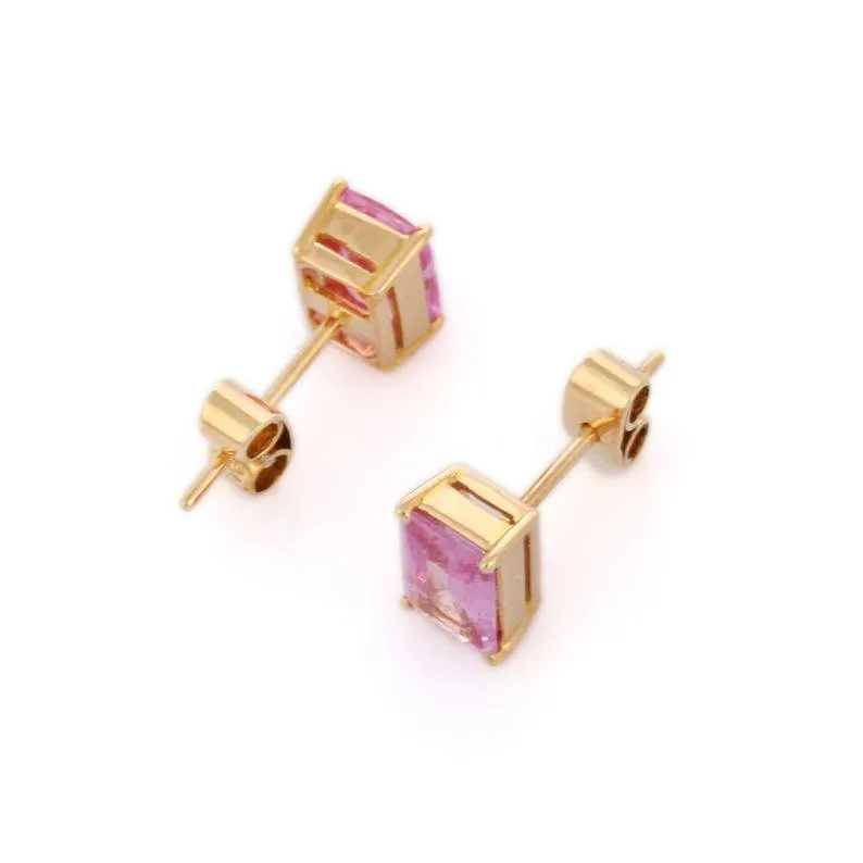 18K Yellow Gold Pink Sapphire Stud