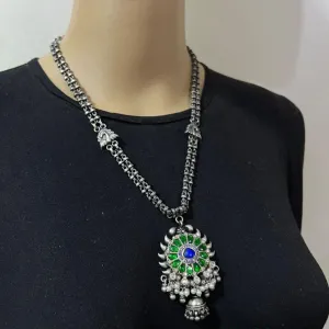 antique silver with multi stone necklace,925 sterling silver traditional handmade necklace for woman