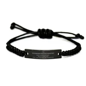 Badass Administrative Assistant Gifts, I'm Administrative Assistant not a magician, Sarcastic Black Rope Bracelet for Administrative Assistant Birthday Christmas for  Men, Women, Friends, Coworkers