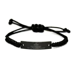 Badass EMT Gifts, I'm EMT not a magician, Sarcastic Black Rope Bracelet for EMT Birthday Christmas for  Men, Women, Friends, Coworkers