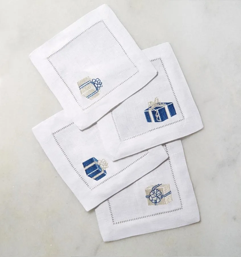 Blue & Silver Gifts Cocktail Napkins by Sferra