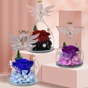 Bulk Preserved Flower Rose Gifts in Glass Angel Figurines Birthday Gifts Angel Rose Gifts for Her Wholesale