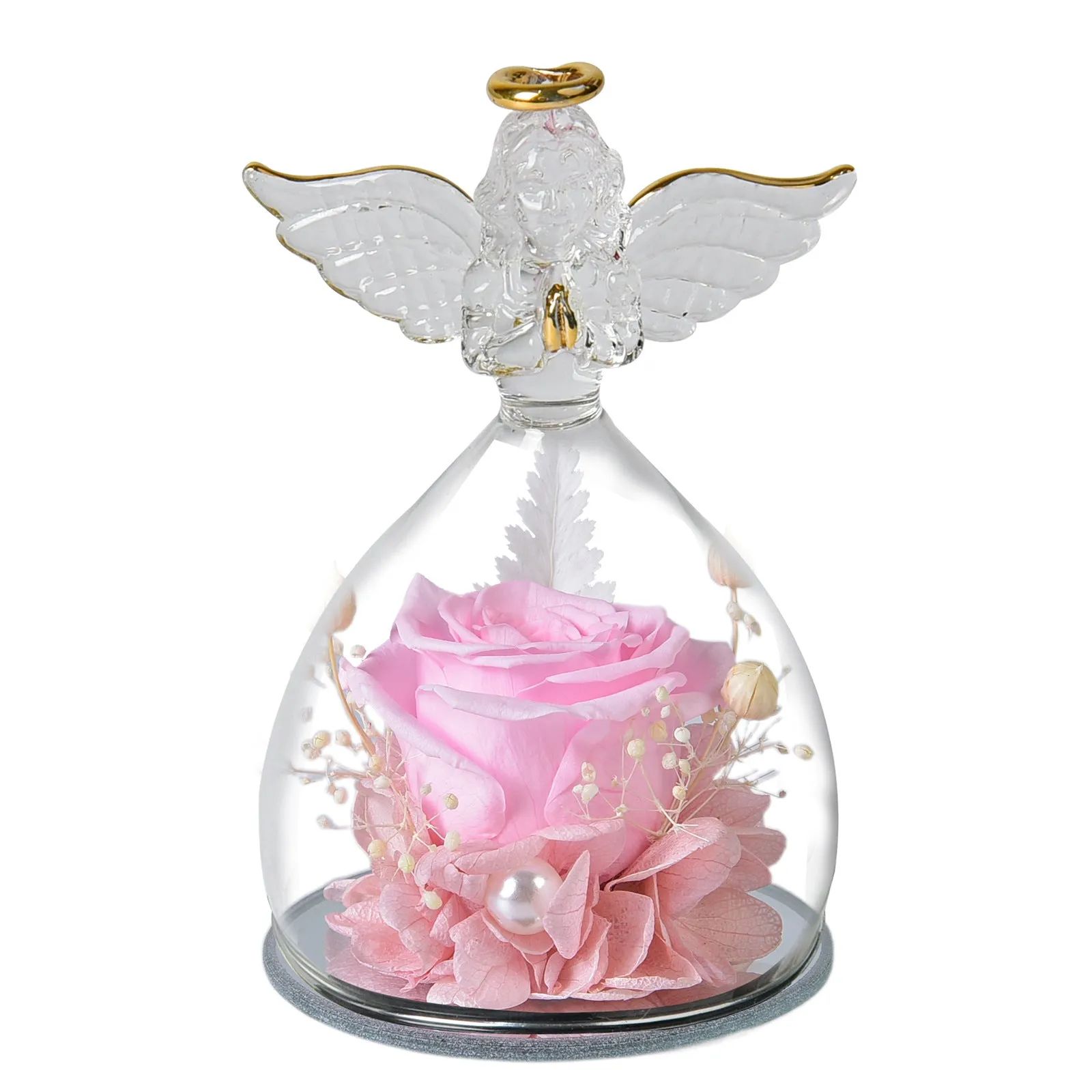 Bulk Preserved Flower Rose Gifts in Glass Angel Figurines Birthday Gifts Angel Rose Gifts for Her Wholesale