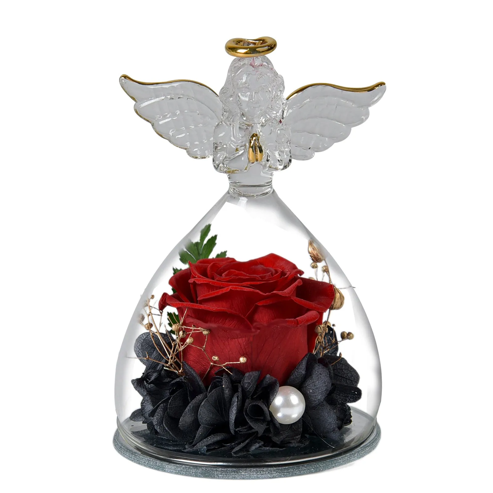 Bulk Preserved Flower Rose Gifts in Glass Angel Figurines Birthday Gifts Angel Rose Gifts for Her Wholesale