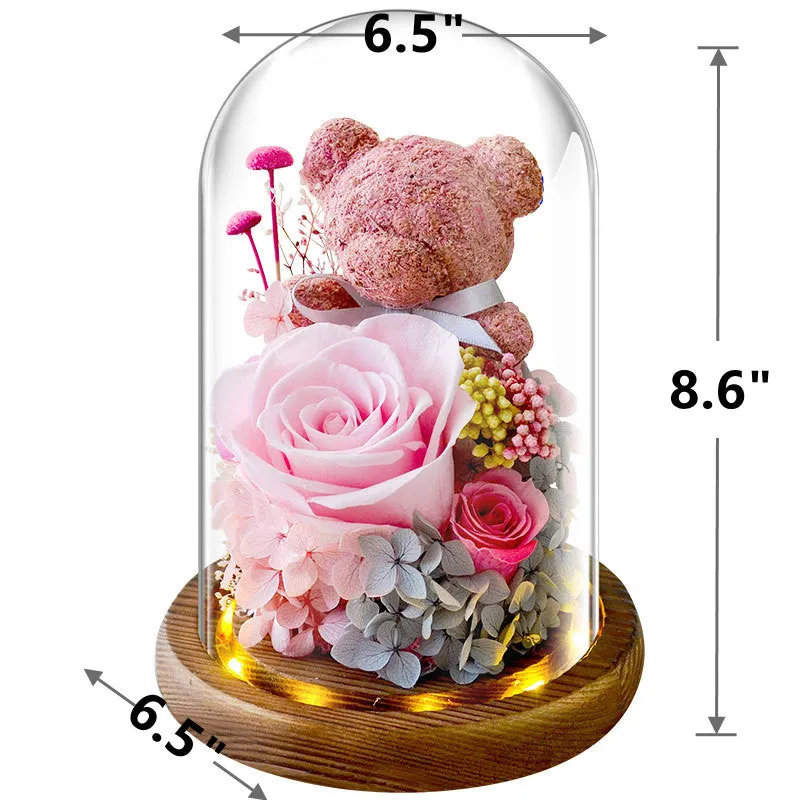 Bulk Preserved Flowers Gifts Rose Moss Bear Gifts with Led Light Wholesale