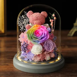 Bulk Preserved Flowers Gifts Rose Moss Bear Gifts with Led Light Wholesale