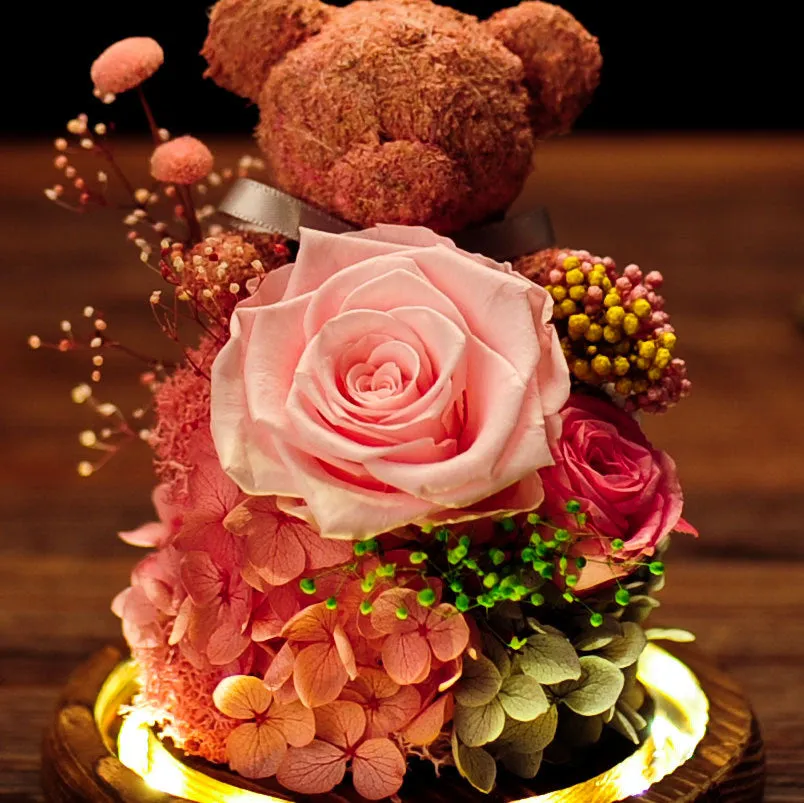 Bulk Preserved Flowers Gifts Rose Moss Bear Gifts with Led Light Wholesale