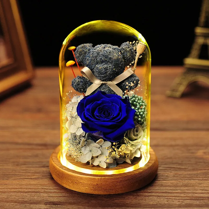 Bulk Preserved Flowers Gifts Rose Moss Bear Gifts with Led Light Wholesale