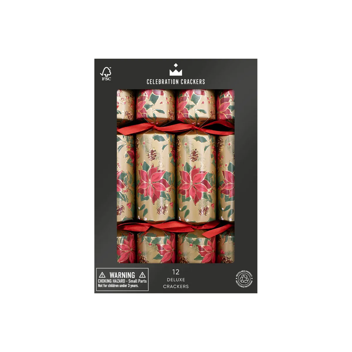 Celebration Crackers Deluxe Poinsettia Christmas Crackers 30cm (Set of 12)