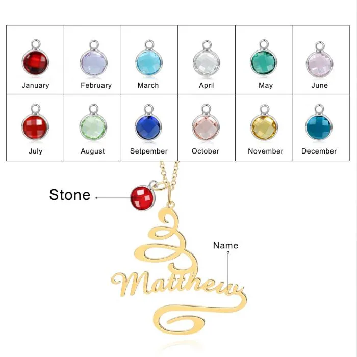 Christmas Tree Birthstone Name Necklace