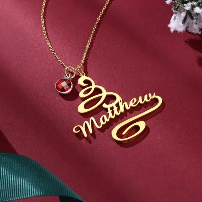 Christmas Tree Birthstone Name Necklace