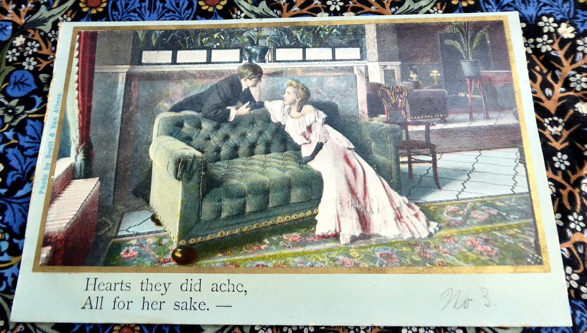 Edwardian Romance Postcards Set Of 4 Real Photos Captions Gold Metallic Accents 1900