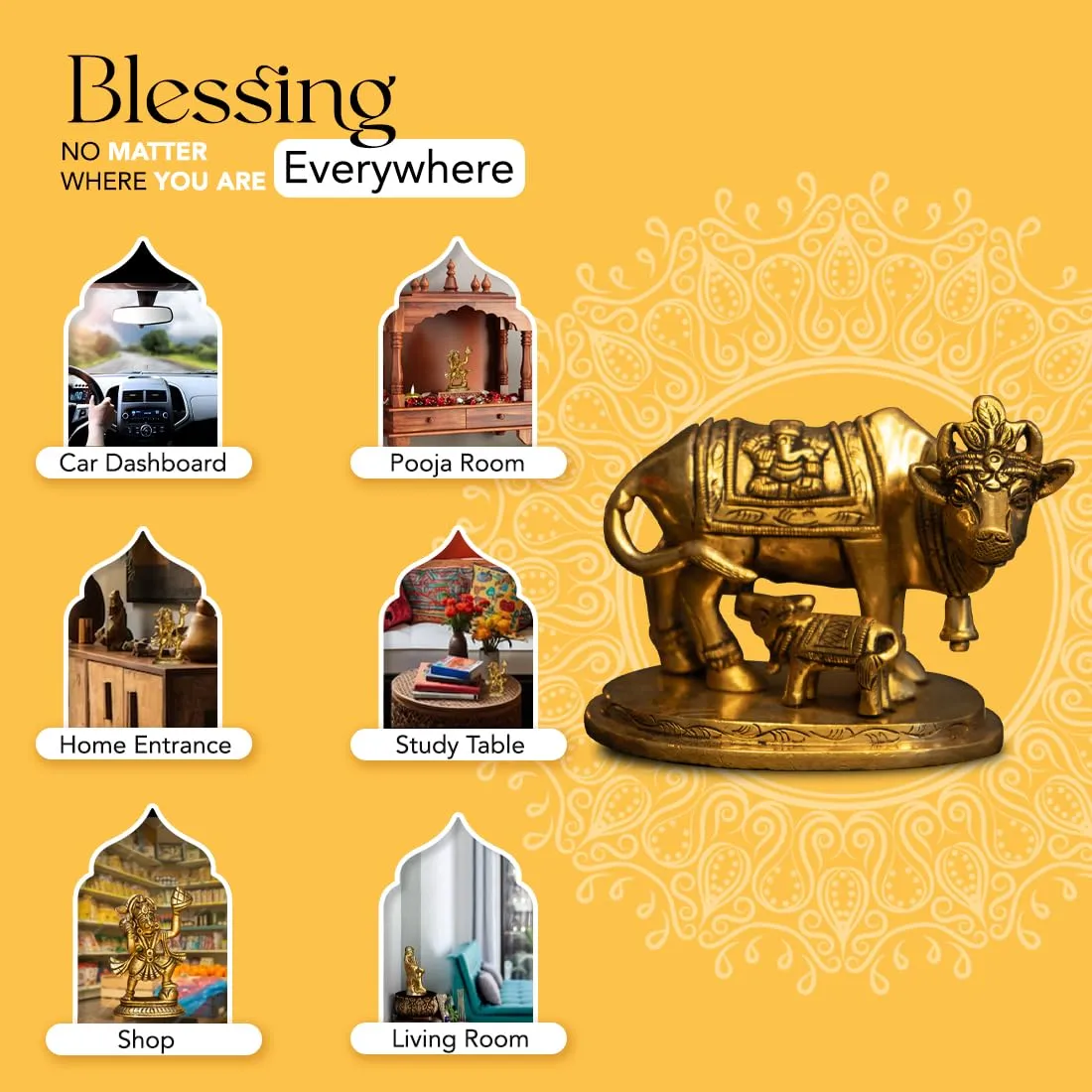 Ekhasa 100% Brass Kamdhenu Cow with Calf Vastu Idol in Luxury Red Velvet Box God Idols for Gifting | Best Wedding Gifts for Marriage Couple, Gifts for Couples, Housewarming Or Shop Opening Ceremony