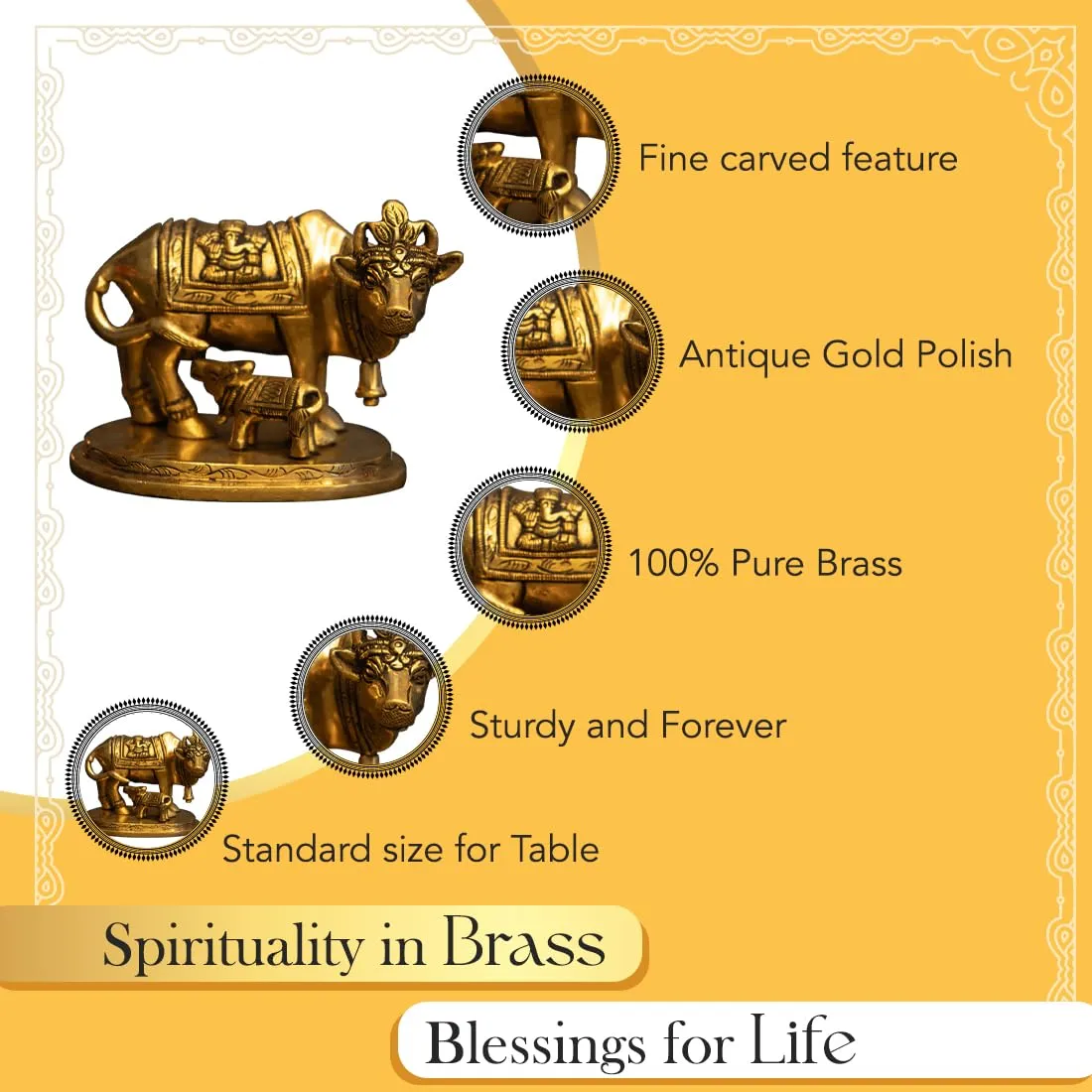 Ekhasa 100% Brass Kamdhenu Cow with Calf Vastu Idol in Luxury Red Velvet Box God Idols for Gifting | Best Wedding Gifts for Marriage Couple, Gifts for Couples, Housewarming Or Shop Opening Ceremony