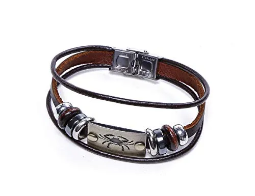 Electomania Zodiac Star Sign Wristband Handmade Black Leather