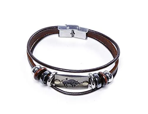 Electomania Zodiac Star Sign Wristband Handmade Black Leather