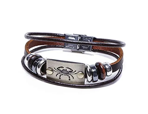 Electomania Zodiac Star Sign Wristband Handmade Black Leather