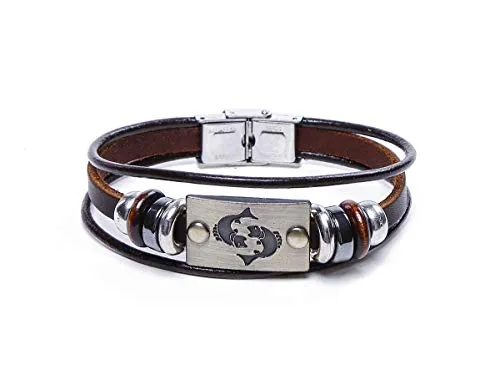 Electomania Zodiac Star Sign Wristband Handmade Black Leather