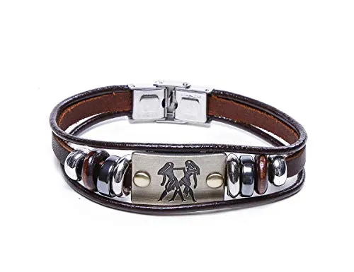 Electomania Zodiac Star Sign Wristband Handmade Black Leather