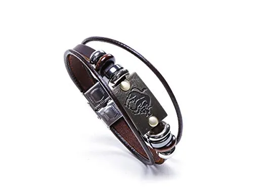 Electomania Zodiac Star Sign Wristband Handmade Black Leather