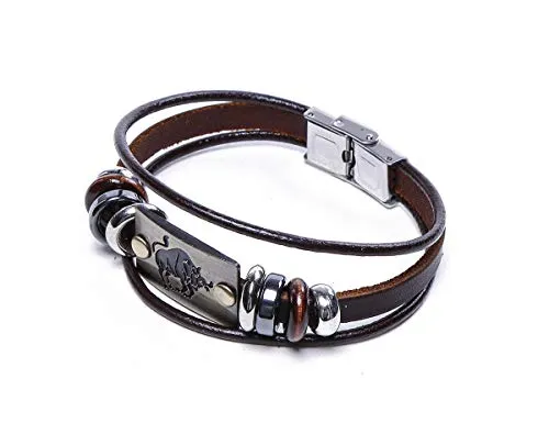 Electomania Zodiac Star Sign Wristband Handmade Black Leather