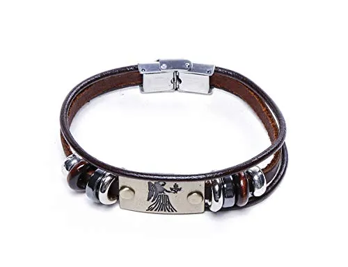 Electomania Zodiac Star Sign Wristband Handmade Black Leather