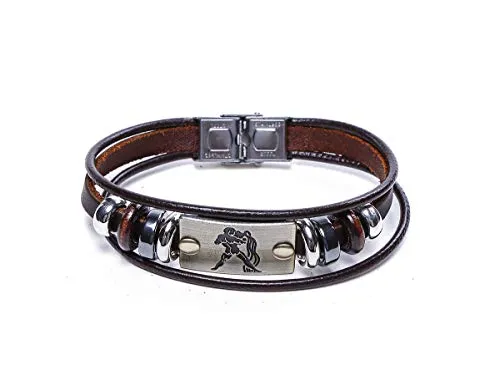 Electomania Zodiac Star Sign Wristband Handmade Black Leather