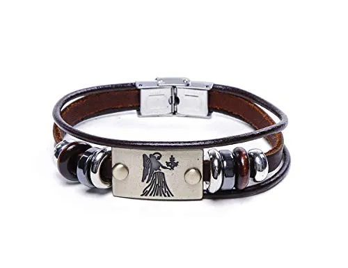 Electomania Zodiac Star Sign Wristband Handmade Black Leather