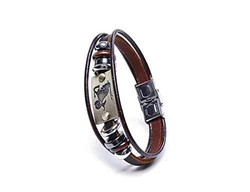 Electomania Zodiac Star Sign Wristband Handmade Black Leather