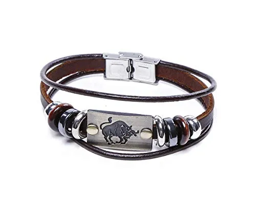 Electomania Zodiac Star Sign Wristband Handmade Black Leather