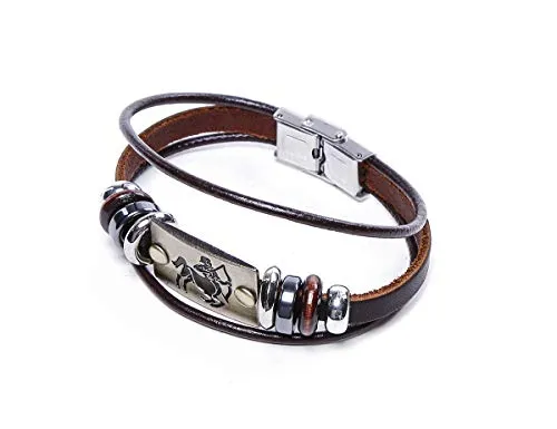 Electomania Zodiac Star Sign Wristband Handmade Black Leather