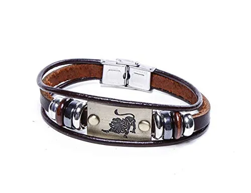 Electomania Zodiac Star Sign Wristband Handmade Black Leather