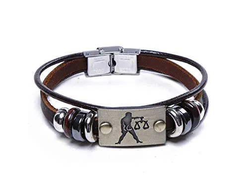 Electomania Zodiac Star Sign Wristband Handmade Black Leather