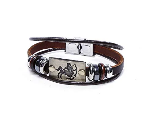 Electomania Zodiac Star Sign Wristband Handmade Black Leather