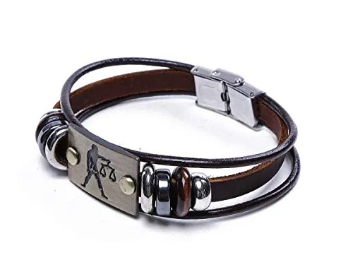 Electomania Zodiac Star Sign Wristband Handmade Black Leather