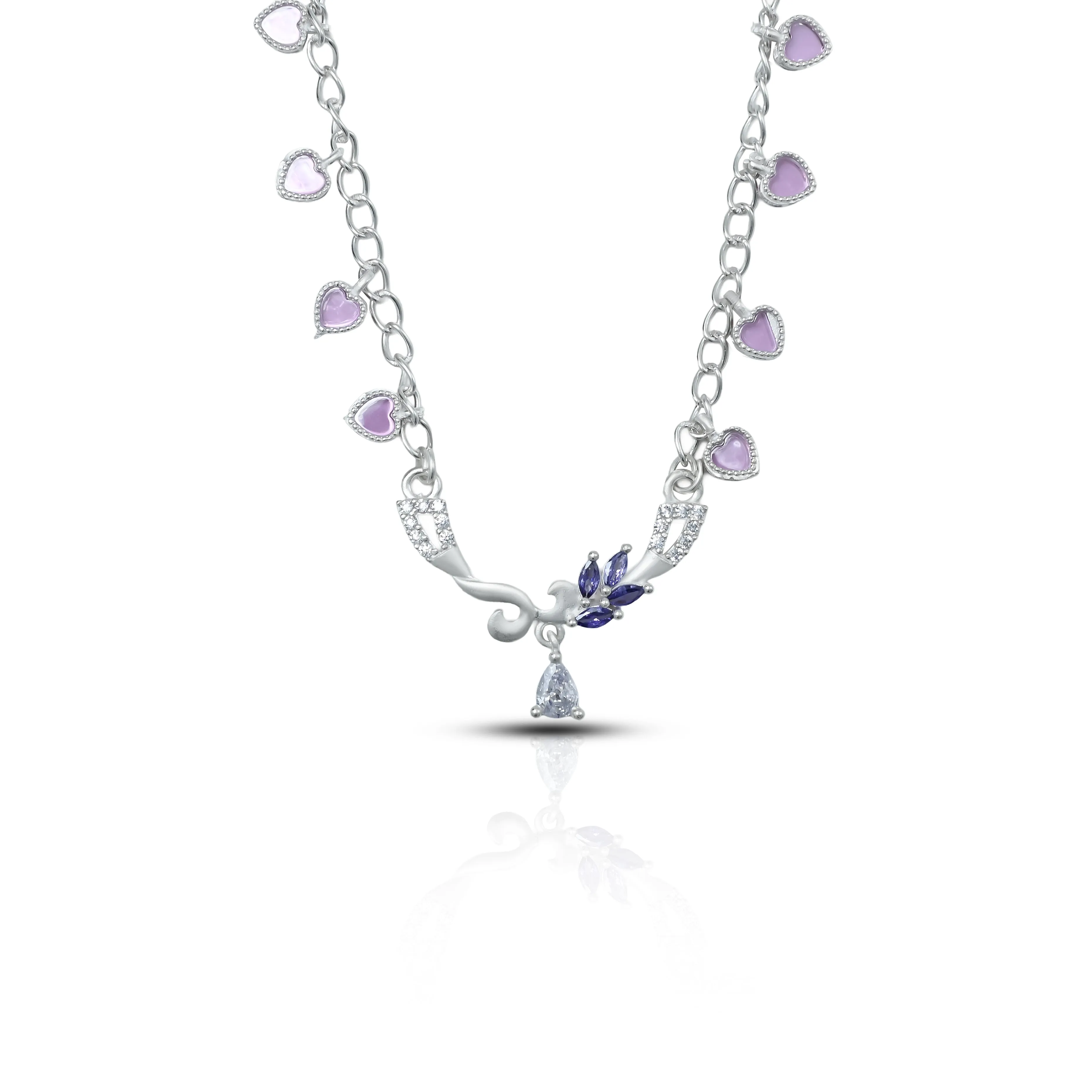 Elegant Silver Mangalsutra with Heart Design and Purple Stone