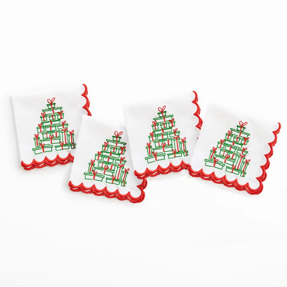 Embroidered Christmas Tree of Gifts Cocktail Napkin | Set of 4