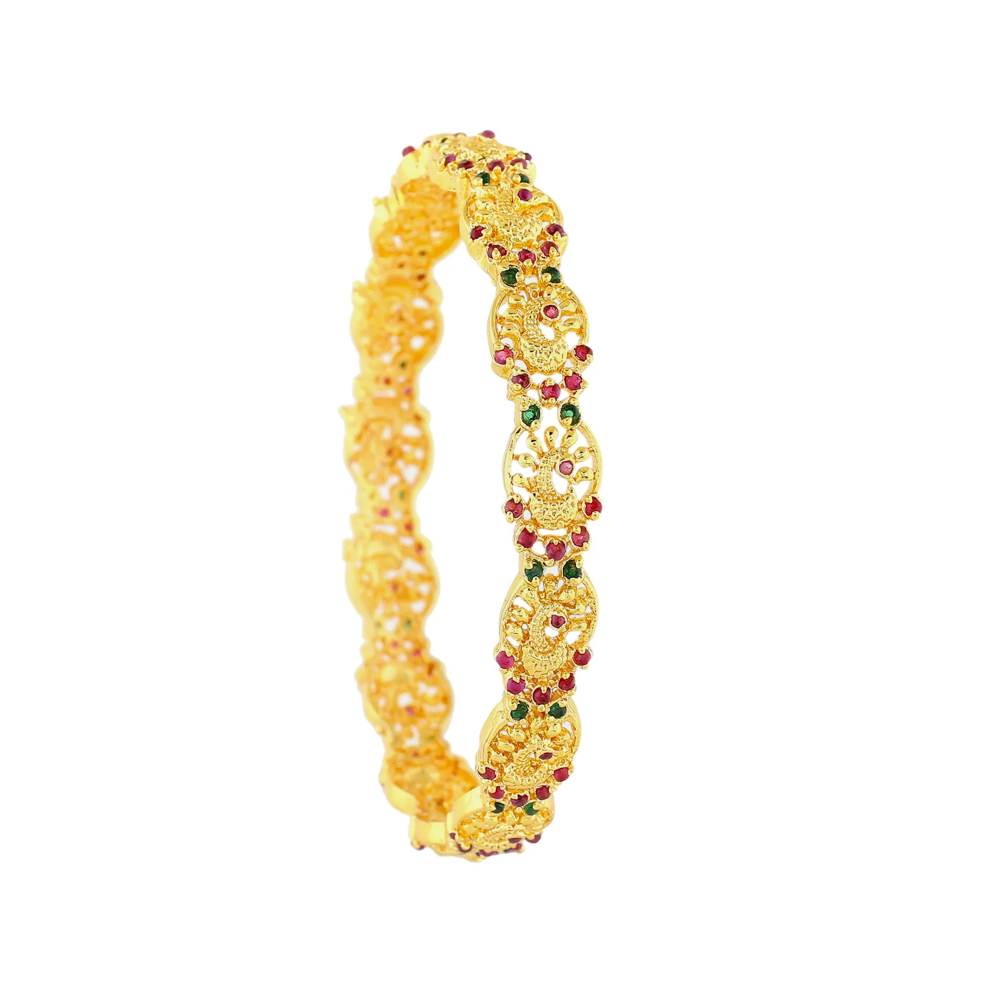 Estele Gold Plated CZ Opulent Peacock Designer Bangle for Women