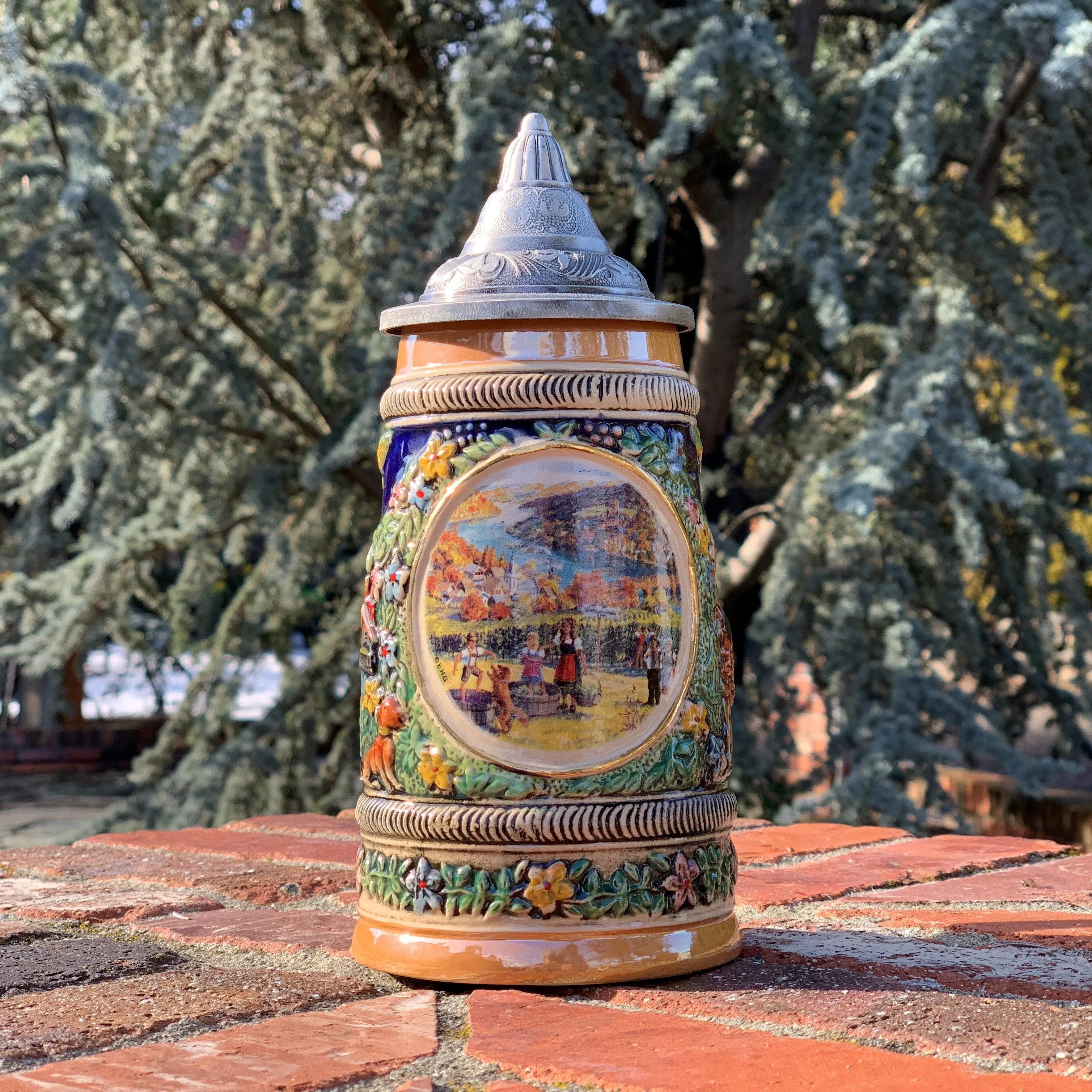 Fall in German Beer Stein .55 Liter with Metal Lid