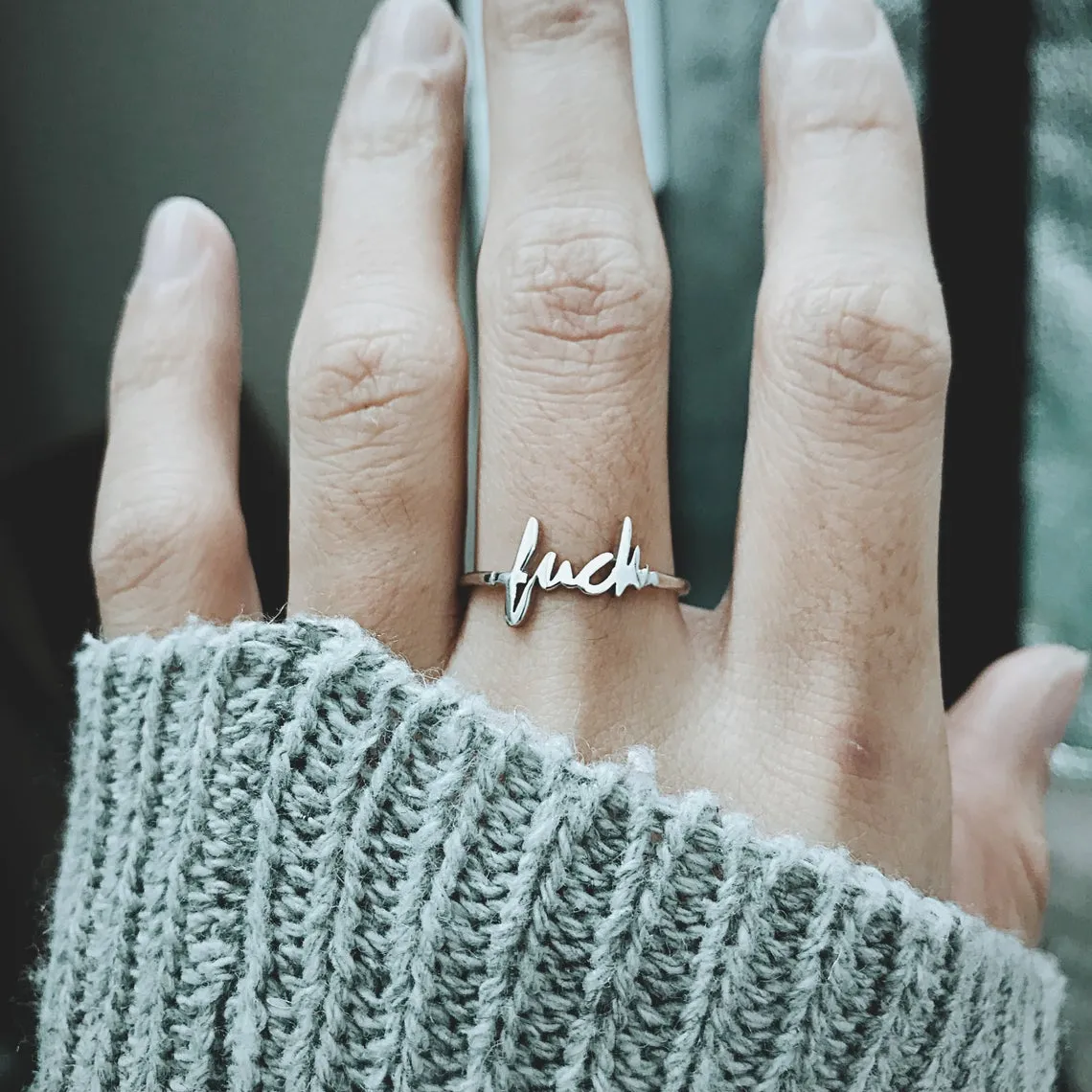 Fashion 925 Silver Fuck Ring Fuck Off Ring Fuck Jewelry Simple Ring