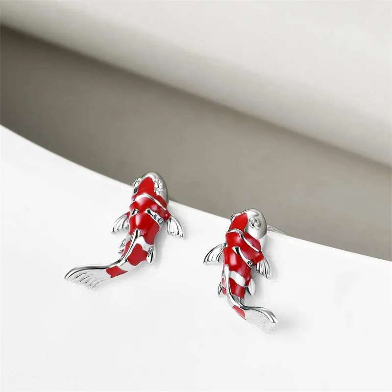 Fish Earrings for Women Sterling Silver Cute Animal Stud Earrings