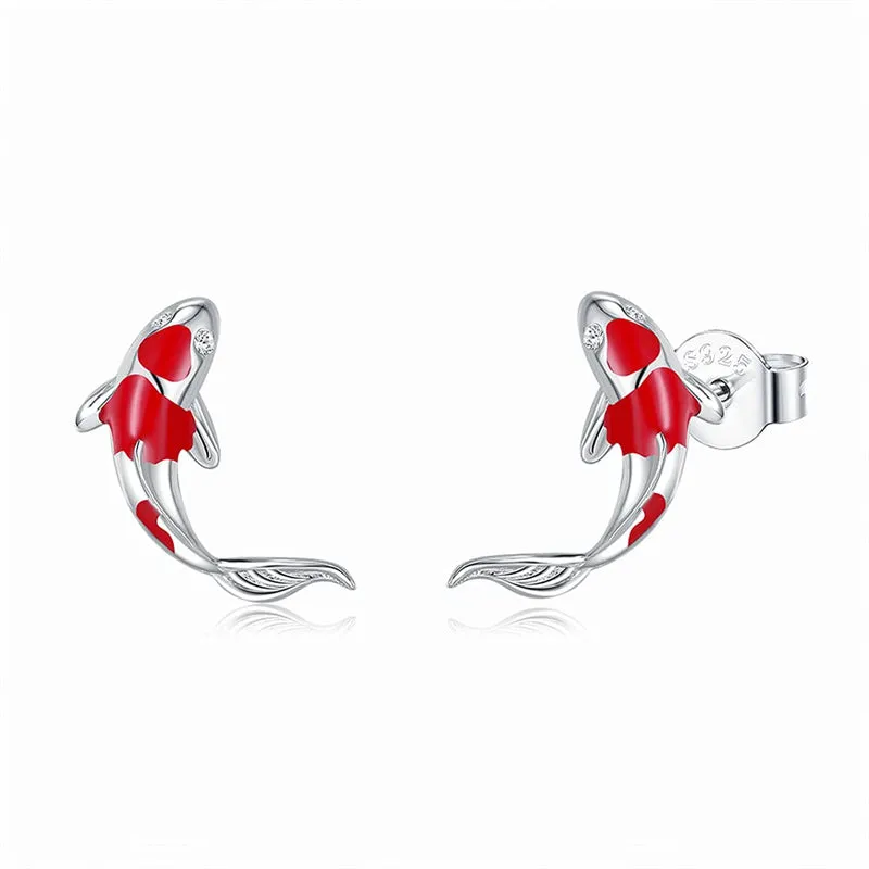 Fish Earrings for Women Sterling Silver Cute Animal Stud Earrings