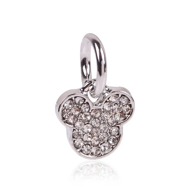 Free shipping 1pc European Silver Crystal Mickey Heanband Hanging Peandant Dangle Bead Charm Fits Pandora Charm Bracelets