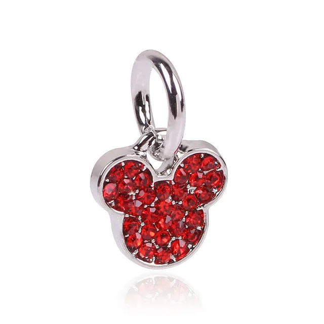 Free shipping 1pc European Silver Crystal Mickey Heanband Hanging Peandant Dangle Bead Charm Fits Pandora Charm Bracelets