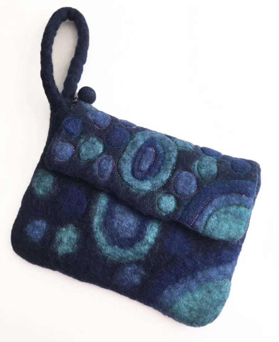 Galaxy Nuno Felted Wool Wristlet Purses One-Of-A-Kind