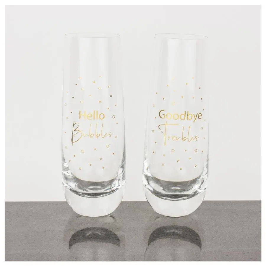 Gold Hello Bubbles Stemless Champagne Glasses (2pc)